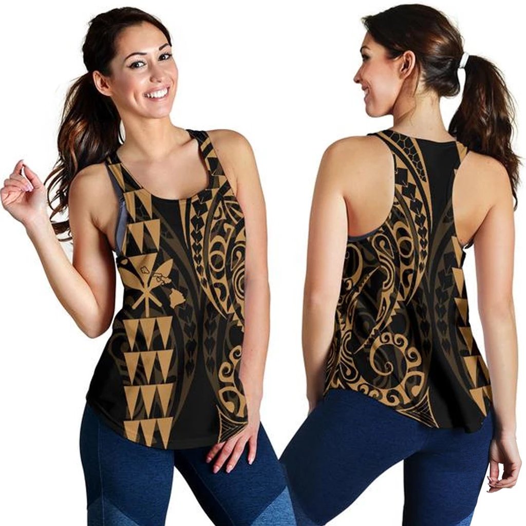 Kanaka Map Women's Racerback Tank Gold Gold - Polynesian Pride