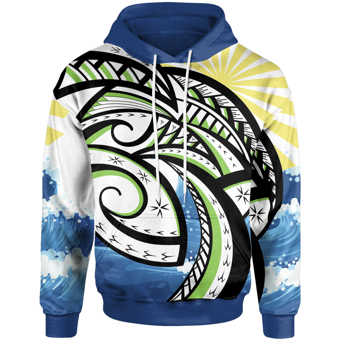 Polynesian Hoodie Dawn Sea Waves Pattern Unisex Blue - Polynesian Pride