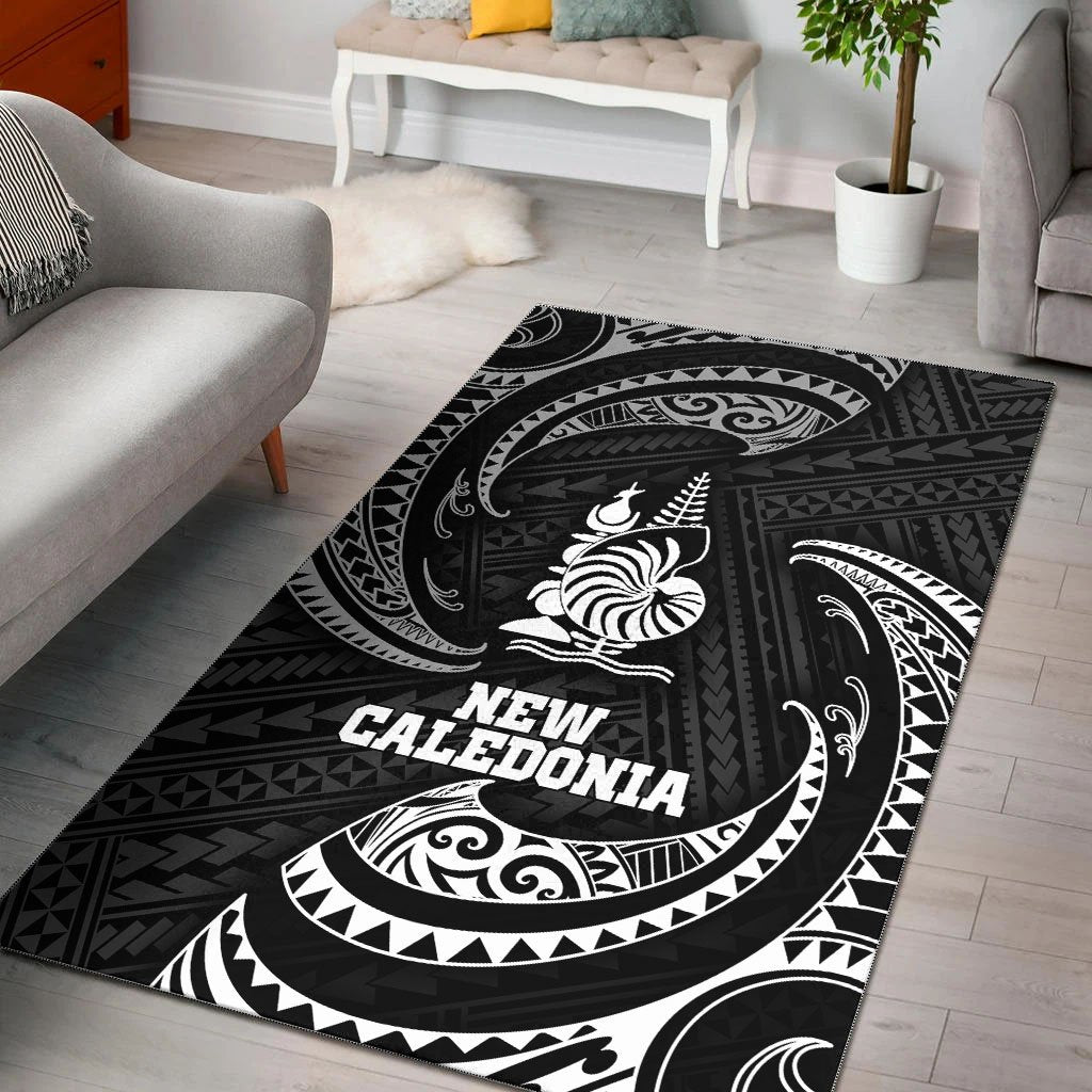 New Caledonia Polynesian Area Rug - White Tribal Wave White - Polynesian Pride