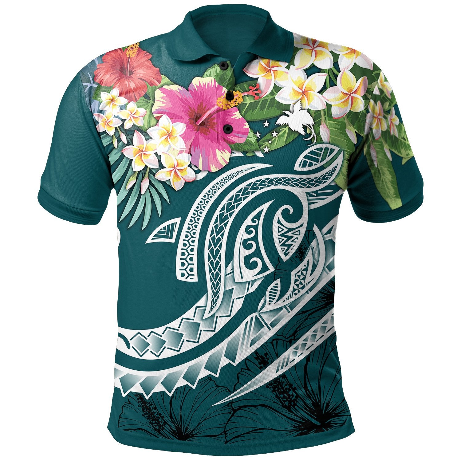 Papua New Guinea Polynesian Polo Shirt Summer Plumeria (Turquoise) Unisex Turquoise - Polynesian Pride