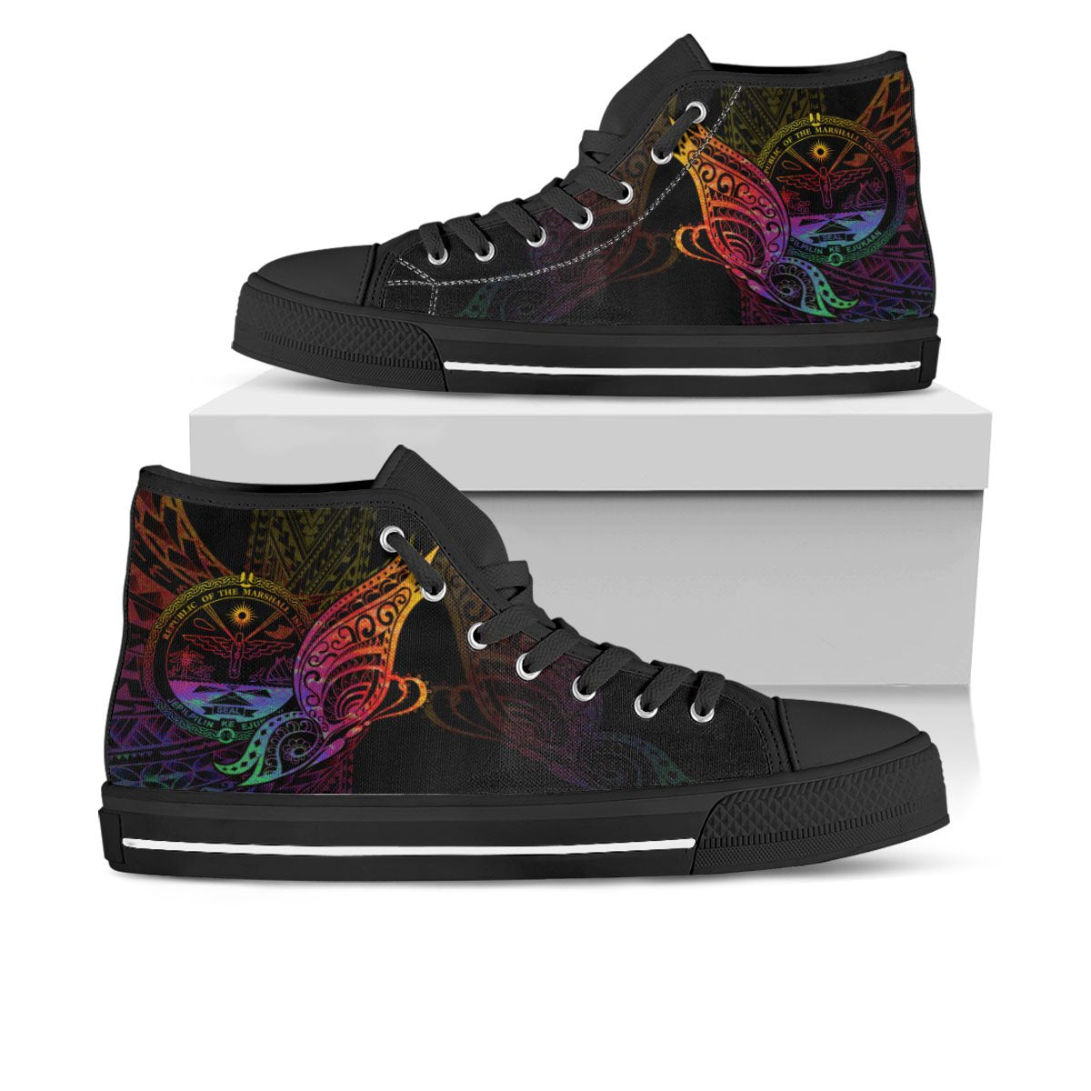 Marshall Islands High Top - Butterfly Polynesian Style Unisex Black - Polynesian Pride