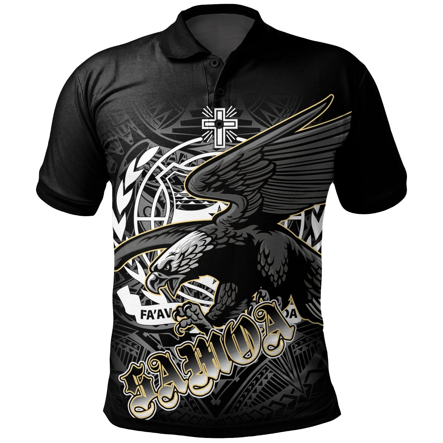 Samoa Polynesian Polo Shirt Samoa Eagle Unisex Black - Polynesian Pride