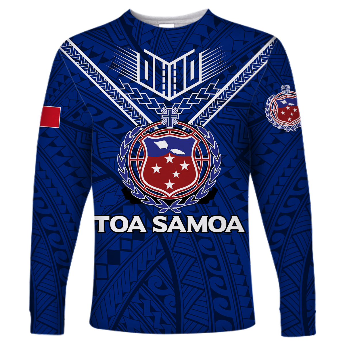 (Custom Personalised) Toa Samoa Rugby Long Sleeve Shirt - Samoan Warrior Pride - LT12 Unisex Blue - Polynesian Pride
