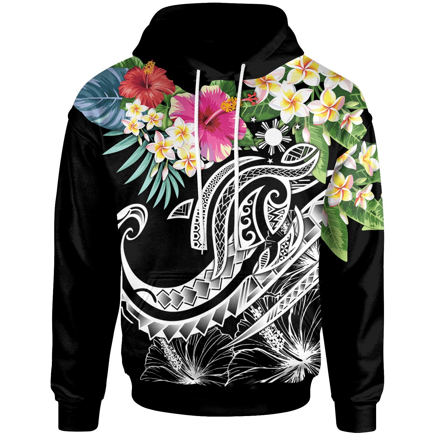 The Philippines Zip up Hoodie Summer Plumeria (Black) Unisex Black - Polynesian Pride