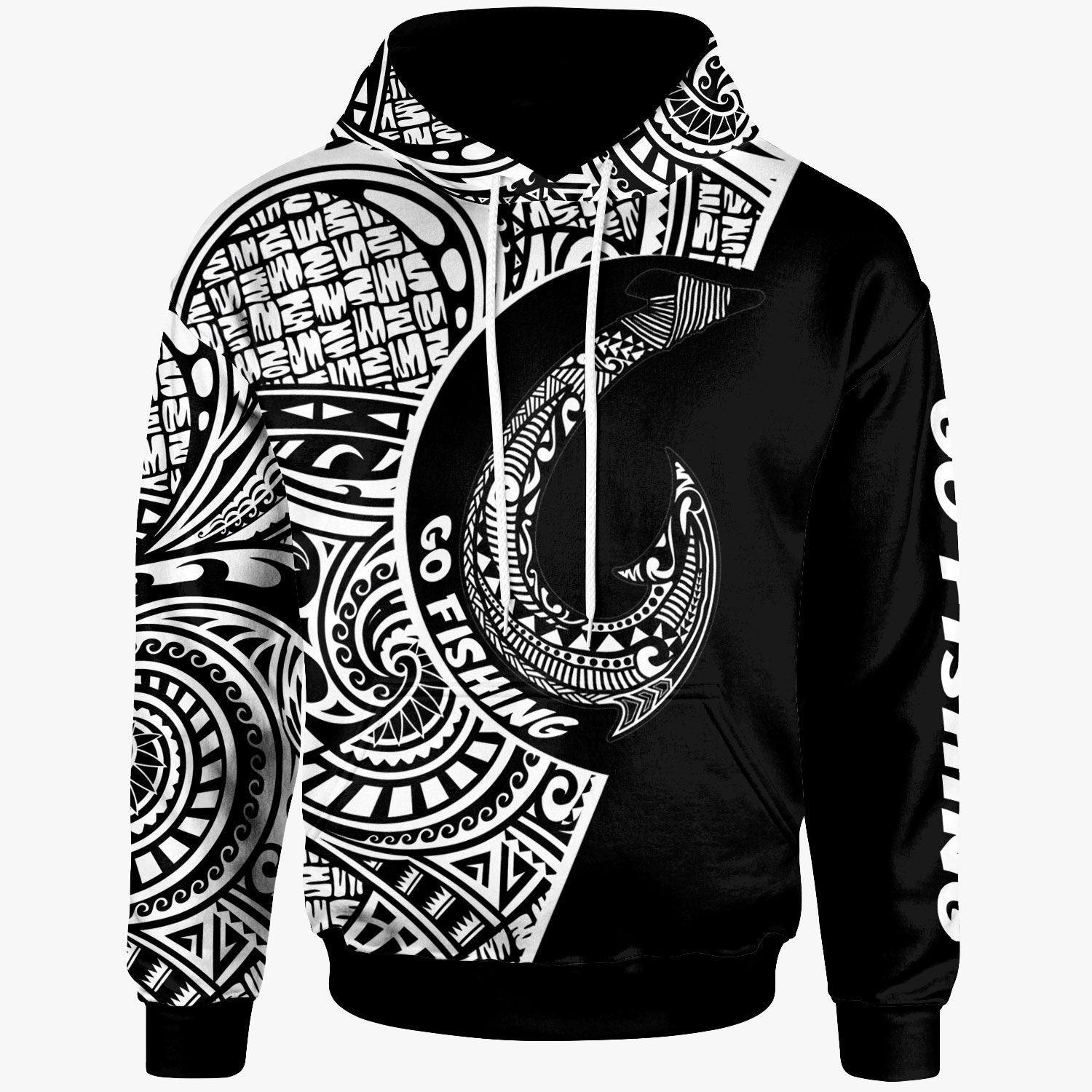 Pohnpei Hoodie Hook Tattoo Black Color Unisex Black - Polynesian Pride