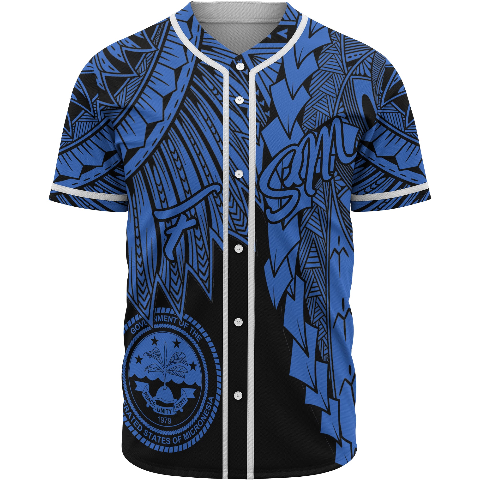 Federated States Of Micronesia Polynesian Baseball Shirt - Tribal Wave Tattoo Blue Unisex Blue - Polynesian Pride