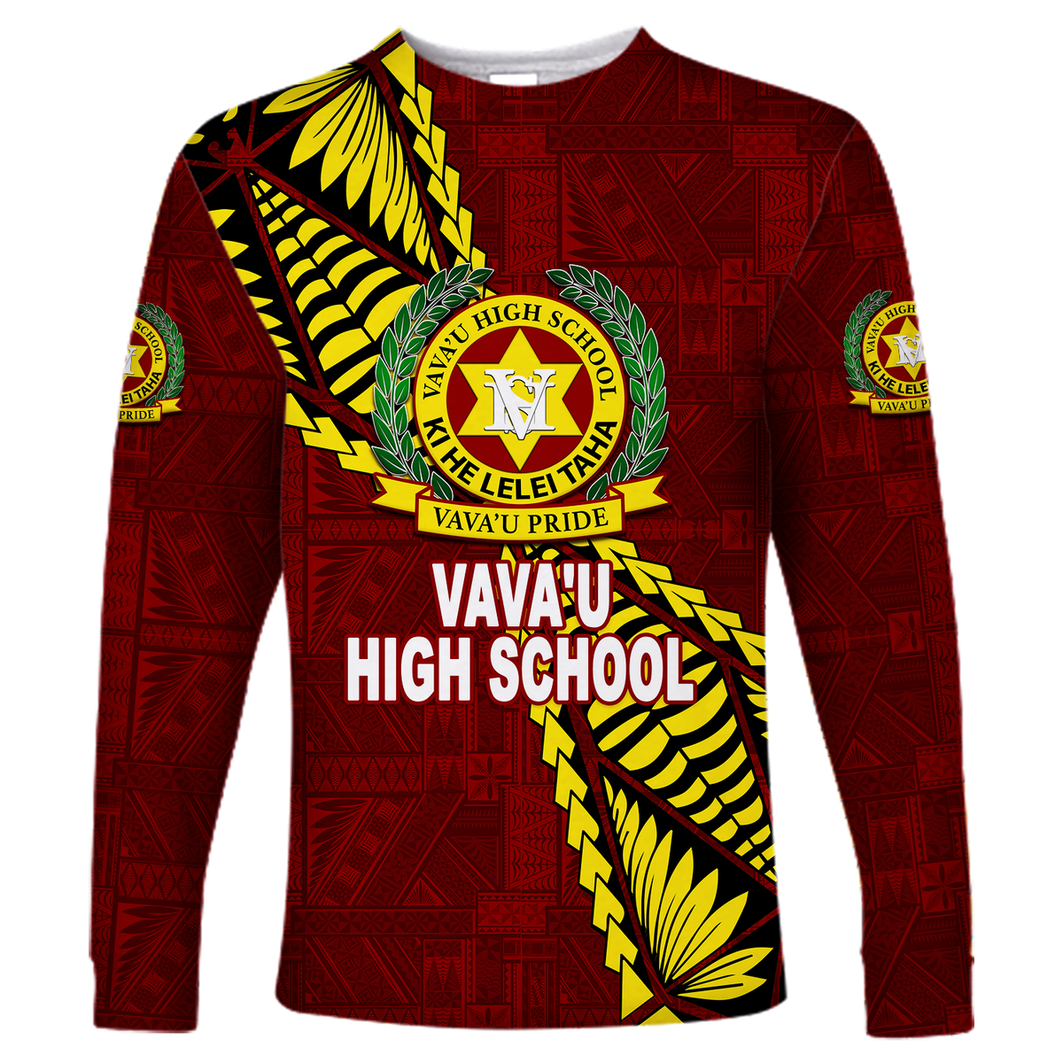 Tonga Vava'u High School Tongan Patterns Long Sleeve Shirt - LT12 Unisex Red - Polynesian Pride