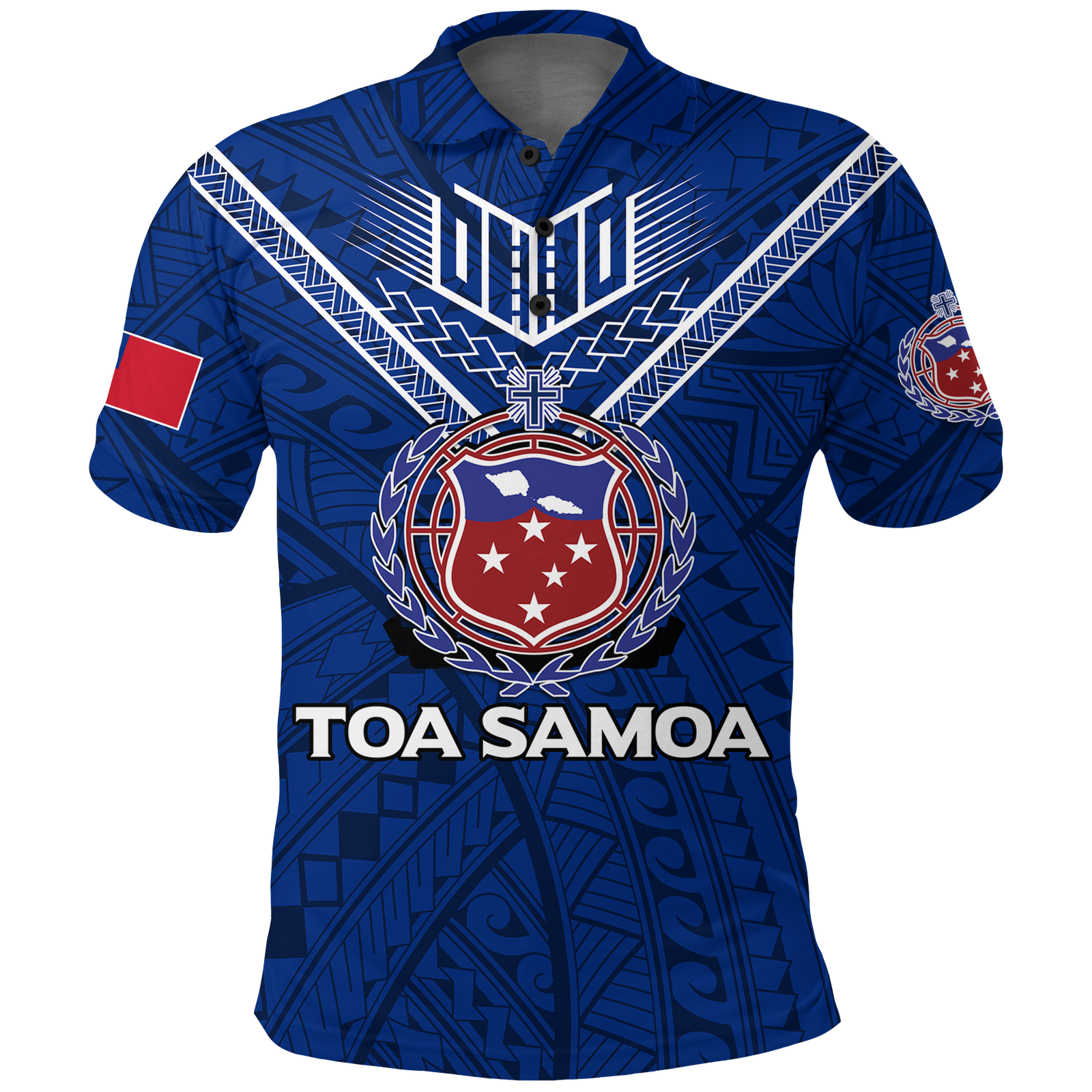 Toa Samoa Rugby Polo Shirt Samoan Warrior Pride LT12 Blue - Polynesian Pride