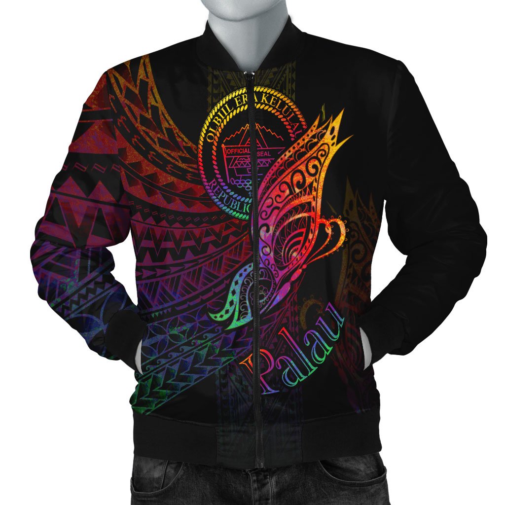 Palau Men's Bomber Jacket - Butterfly Polynesian Style Black - Polynesian Pride