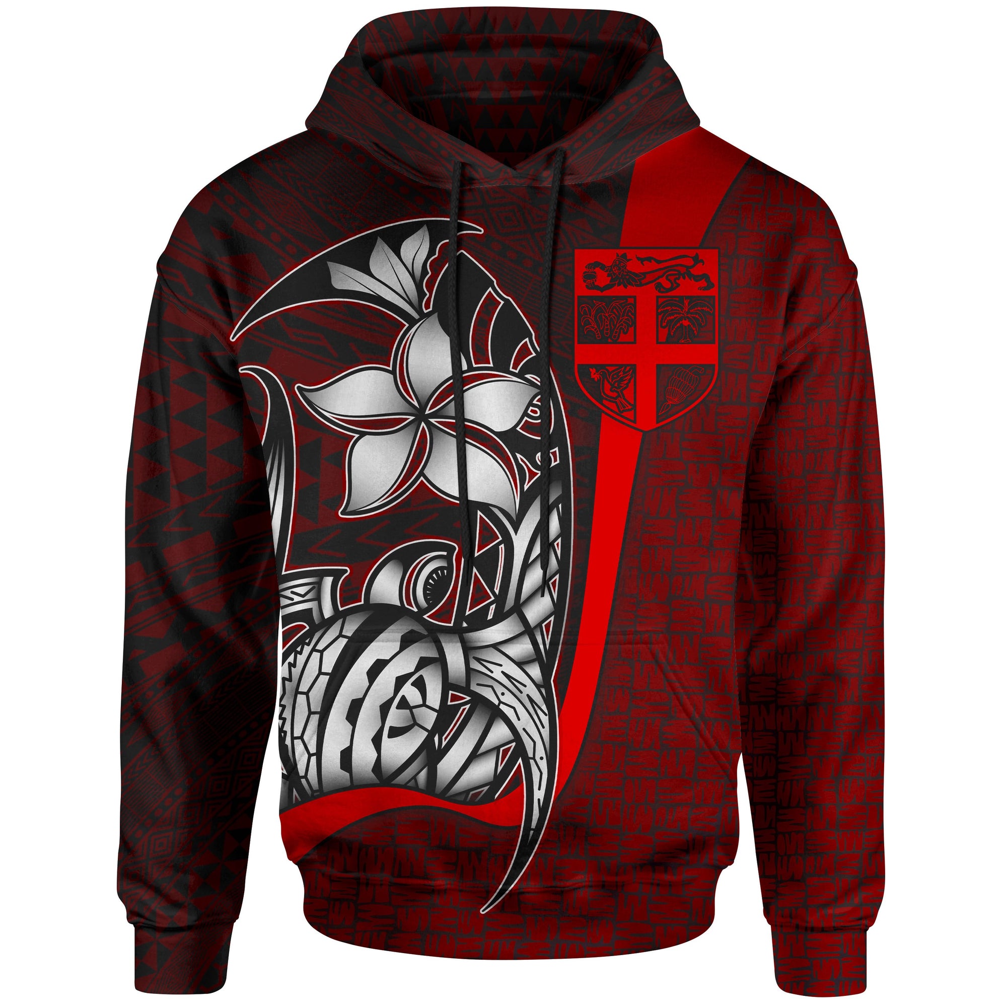 Fiji Polynesian Hoodie Red Turtle with Hook Unisex RED - Polynesian Pride