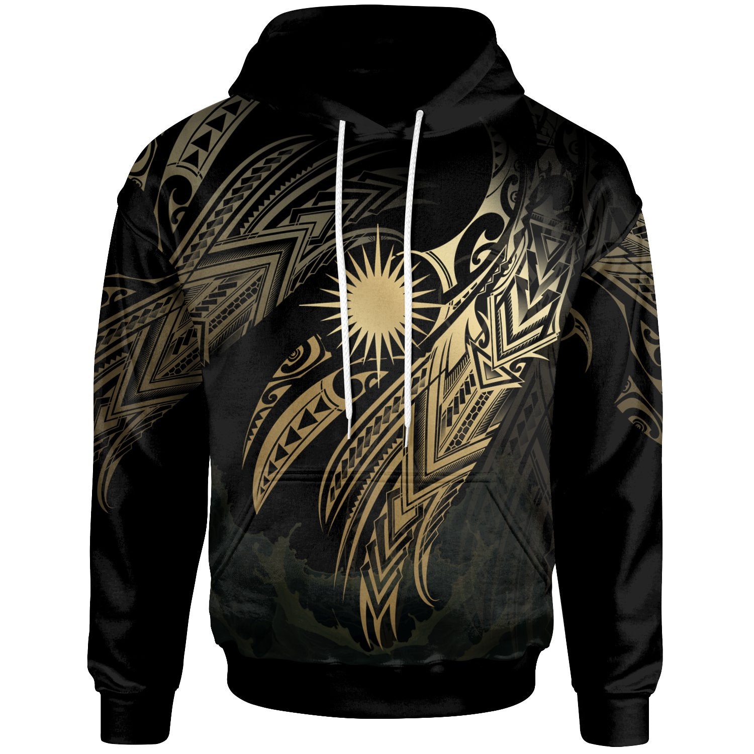 Marshall Islands Polynesian Hoodie Legend Gold Version Unisex Black - Polynesian Pride