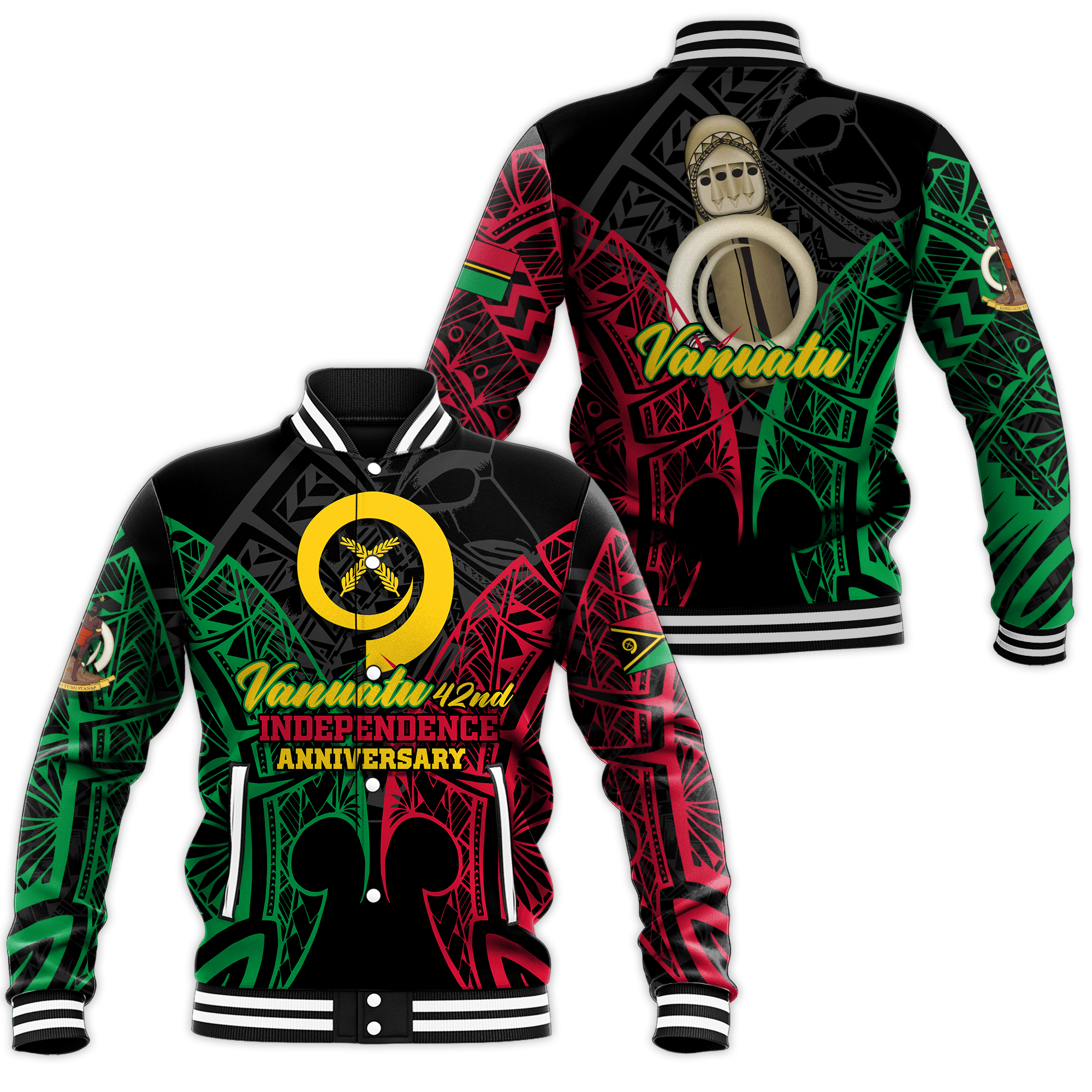 Vanuatu 42nd Independence Anniversary Pride Baseball Jacket - LT12 Unisex Black - Polynesian Pride