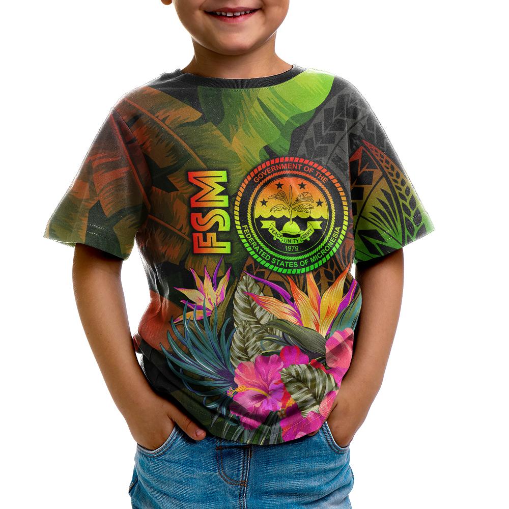 Federated States of Micronesia Polynesian T Shirt Hibiscus and Banana Leaves - Polynesian Pride