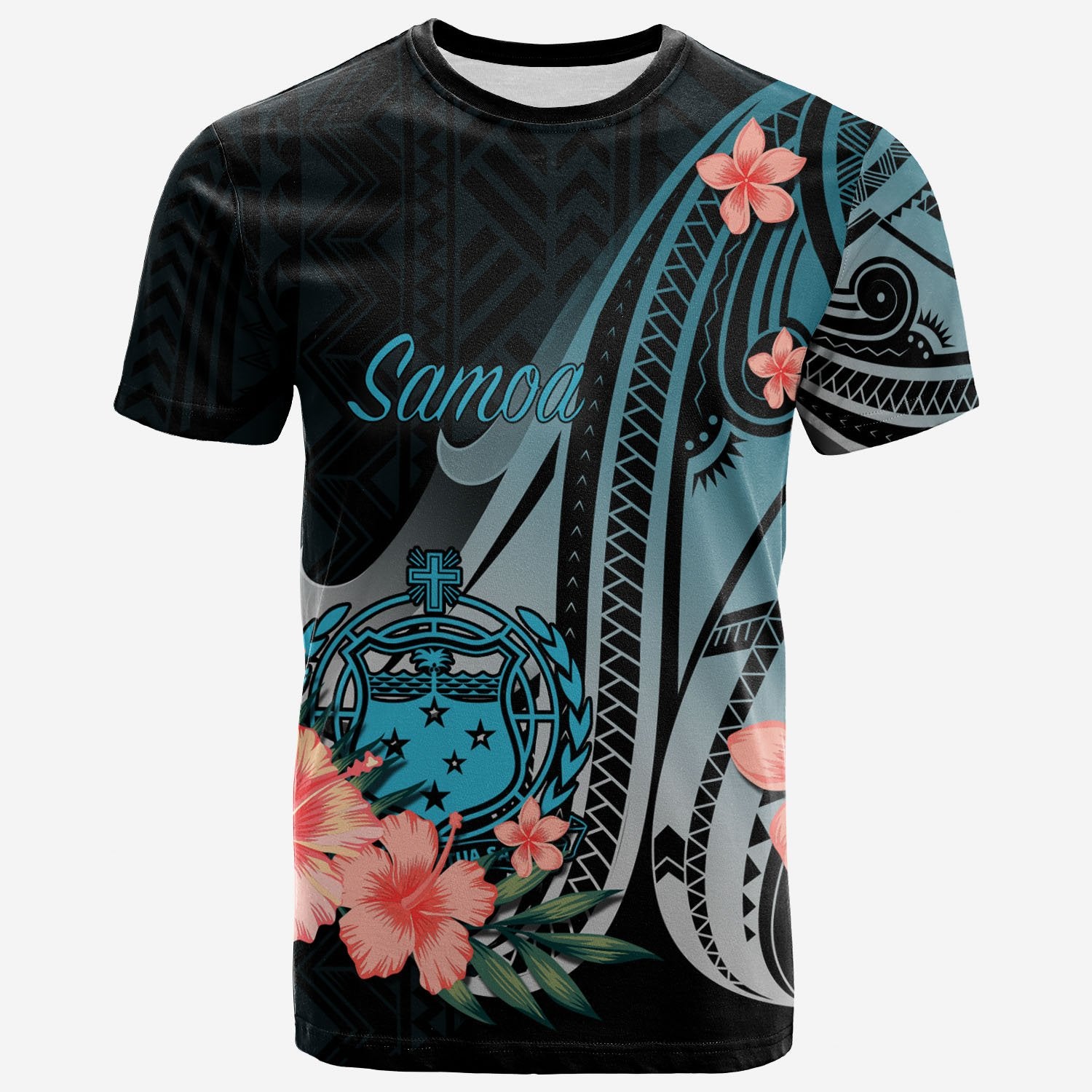 Samoa T Shirt Turquoise Polynesian Hibiscus Pattern Style Unisex Art - Polynesian Pride