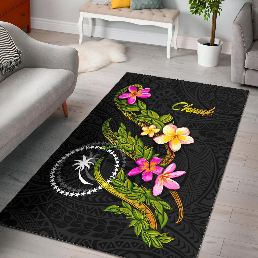 Chuuk Polynesian Area Rug - Plumeria Tribal Black - Polynesian Pride