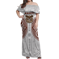 Fiji Kaiviti Tapa Pattern Women Off Shoulder Dress - LT12 Long Dress White - Polynesian Pride