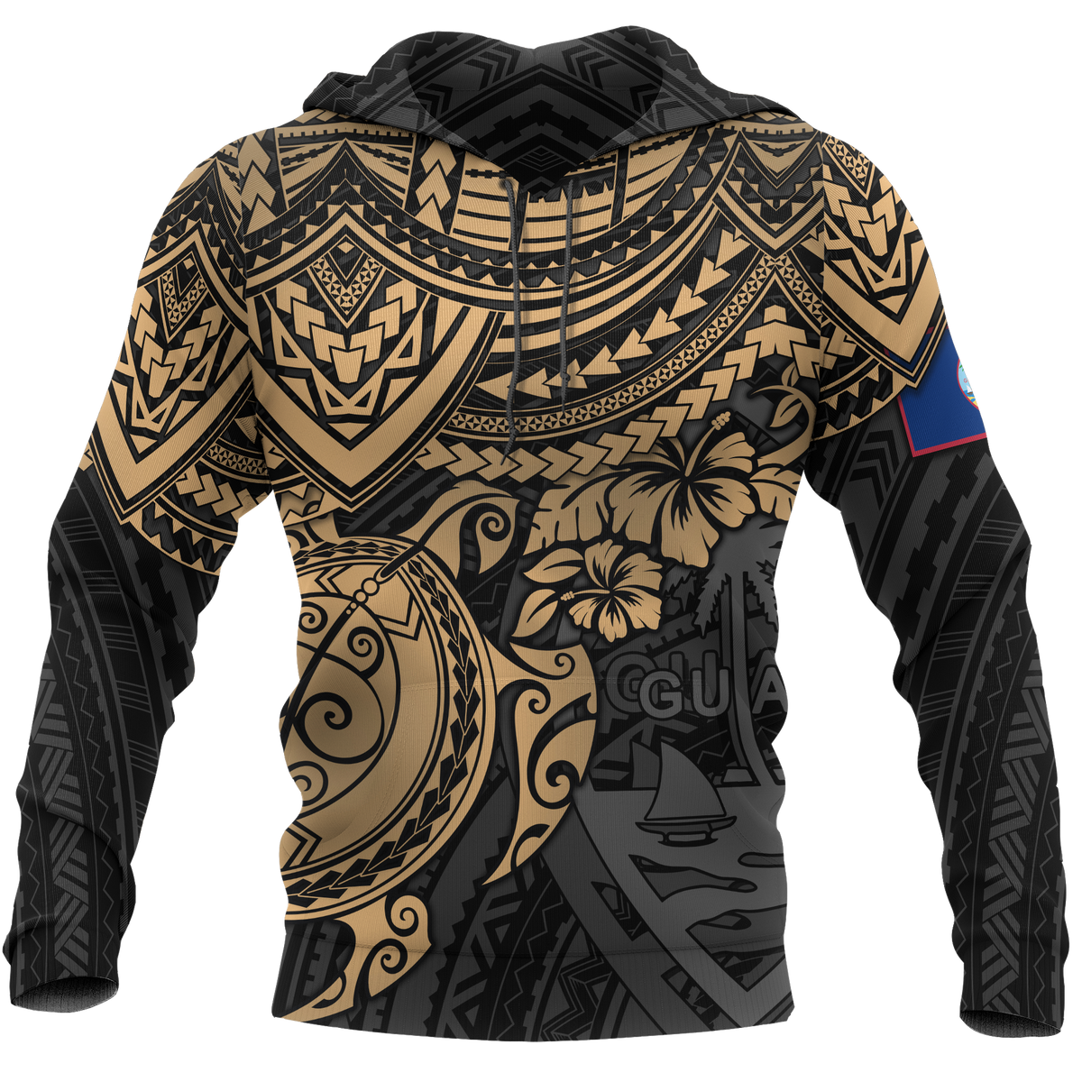Guam Polynesian Hoodie Golden Turtle Unisex BROWN - Polynesian Pride