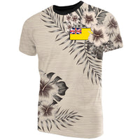 Niue T Shirt Niue Flag Beige Hibiscus Ver2 Unisex Beige - Polynesian Pride