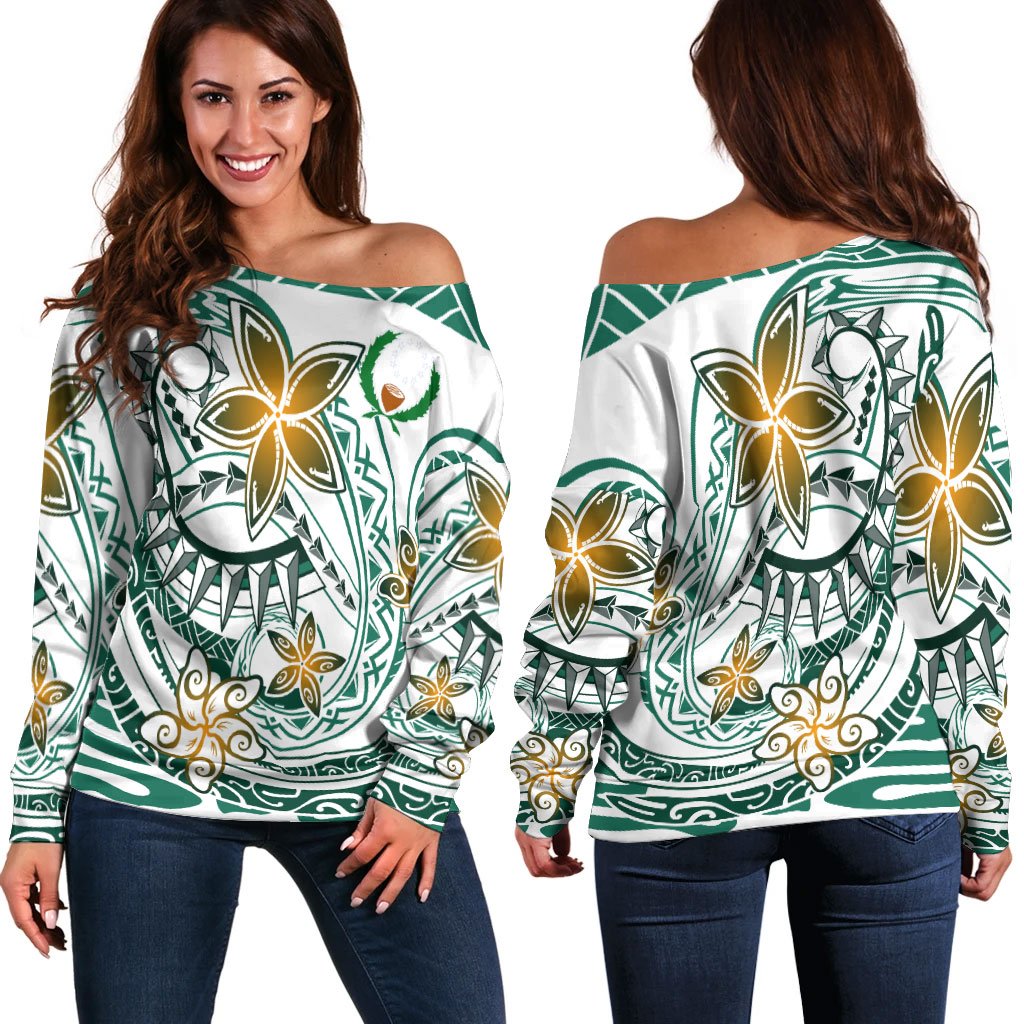 Pohnpei Women's Off Shoulder Sweaters - Spring Style Green - Polynesian Pride