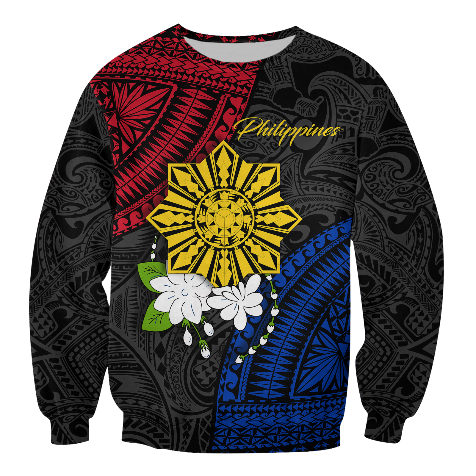 Philippines Sampaguita Filipino Sun Sweatshirt - LT12 Unisex Black - Polynesian Pride