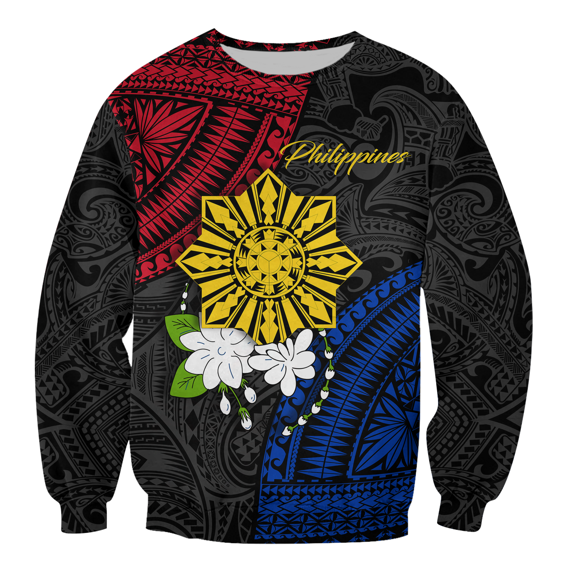 Philippines Sampaguita Filipino Sun Sweatshirt - LT12 Unisex Black - Polynesian Pride