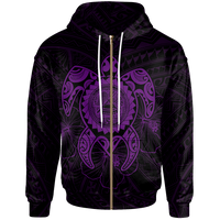 American Samoa Polynesian Zip up Hoodie Vintage Polynesian Turtle (Purple) Unisex Purple - Polynesian Pride