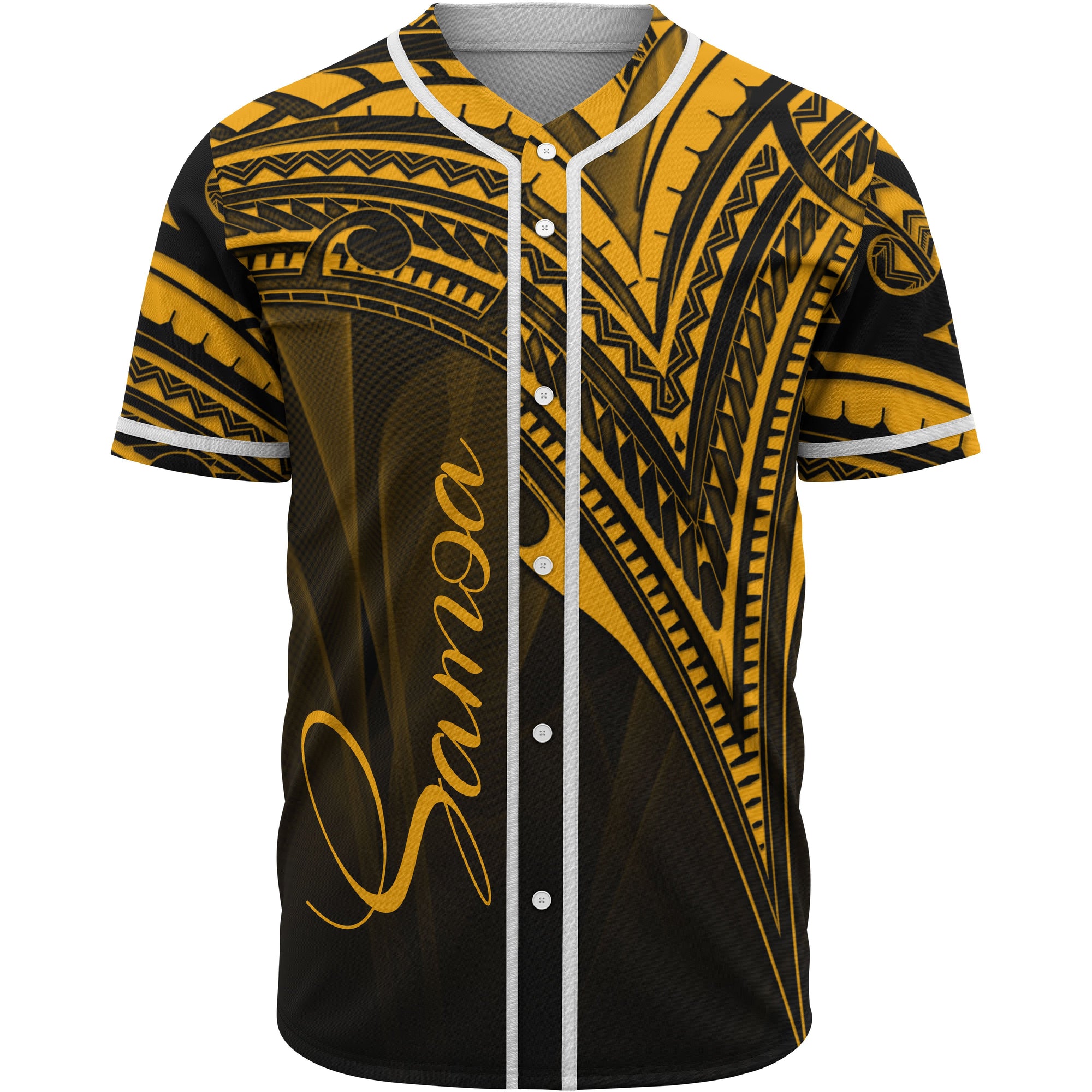 Samoa Baseball Shirt - Gold Color Cross Style Unisex Black - Polynesian Pride