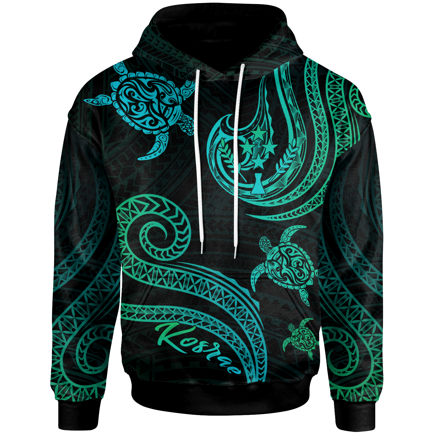 Kosrae Hoodie Polynesian Turtle With Pattern Unisex Blue Green - Polynesian Pride