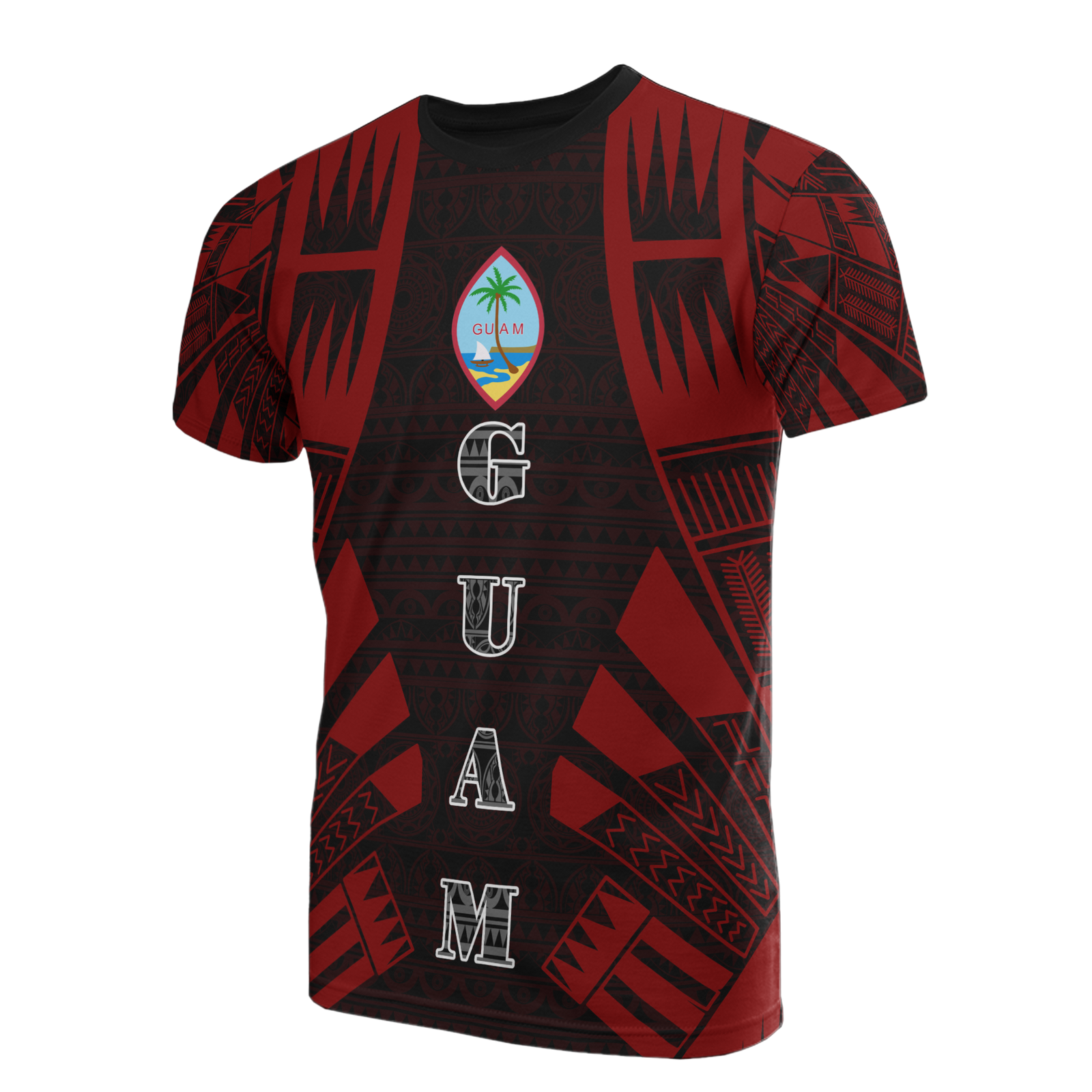 Guam T Shirt Guam Coat of Arms Polynesian Tattoo Red Style Unisex Red - Polynesian Pride