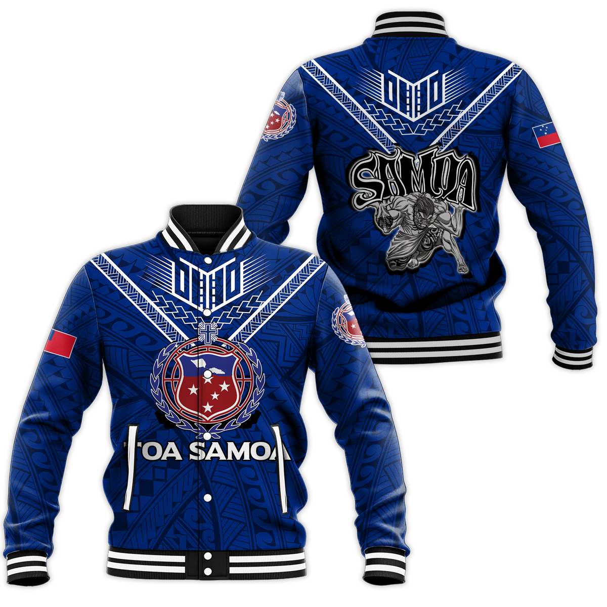 Toa Samoa Rugby Baseball Jacket - Samoan Warrior Pride - LT12 Unisex Blue - Polynesian Pride