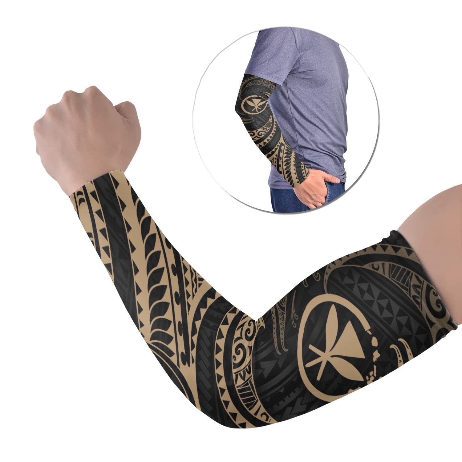 Polynesian Hawaii Arm Sleeve - Gold Tribal Wave Set of 2 Gold - Polynesian Pride