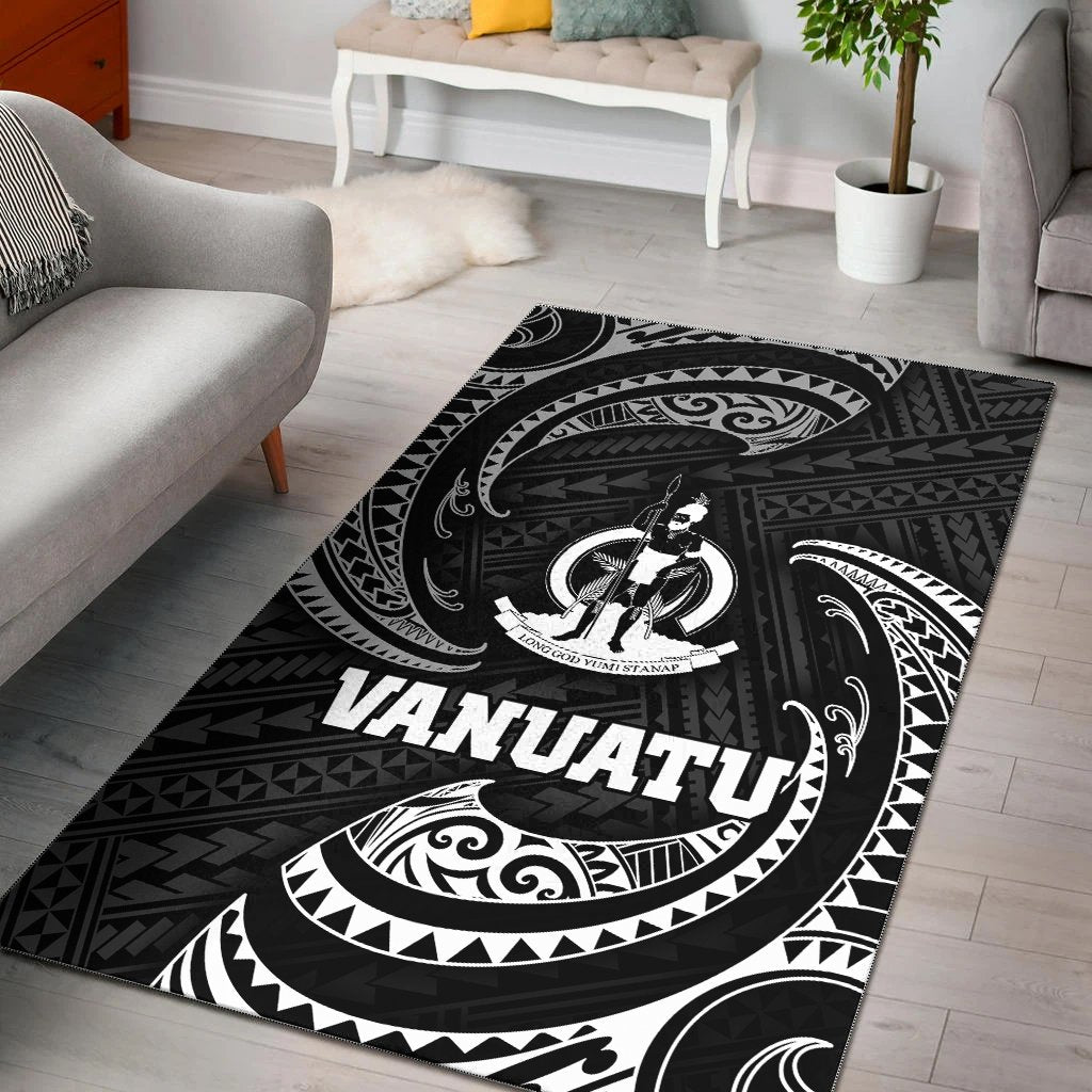 Vanuatu Polynesian Area Rug - White Tribal Wave White - Polynesian Pride