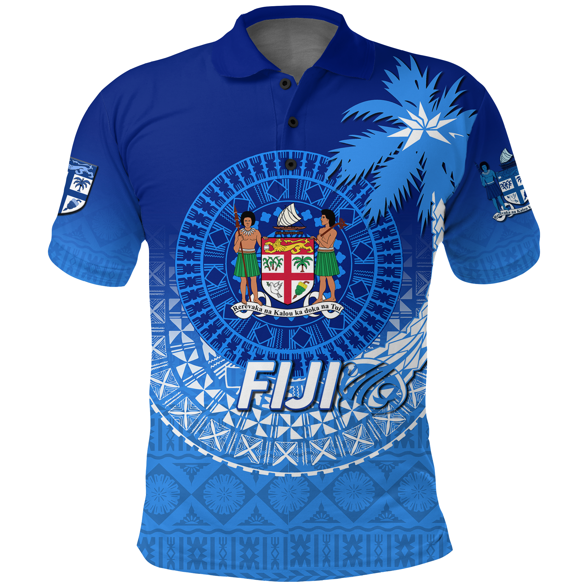 Custom Fiji Tapa Tribal Coconut Tree Polo Shirt LT12 Unisex Blue - Polynesian Pride