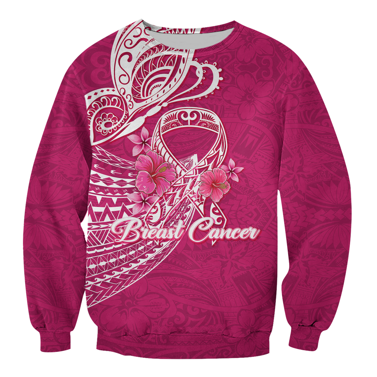 (Custom Personalised) Breast Cancer Pink Ribbon Butterfly Polynesian Pink Version Sweatshirt - LT12 Unisex Pink - Polynesian Pride