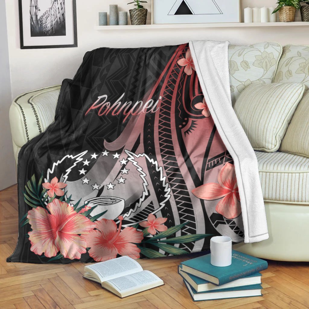 Pohnpei Premium Blanket - Red Polynesian Hibiscus Pattern Style White - Polynesian Pride