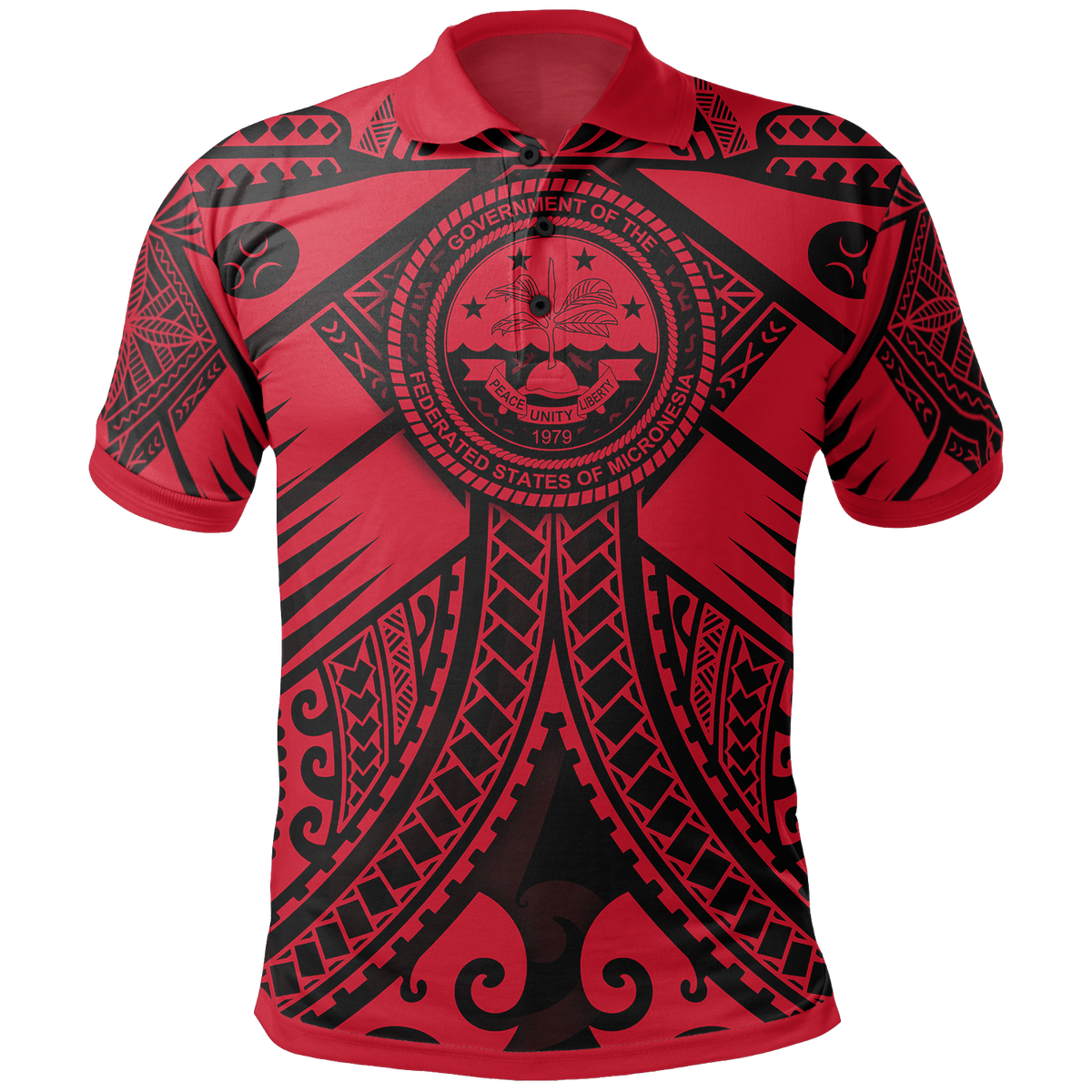 FSM Polo Shirt Red Seal with Polynesian Tattoo Unisex Red - Polynesian Pride