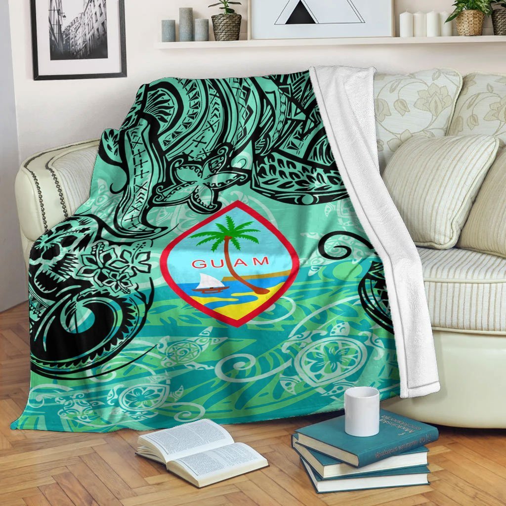 Guam Premium Blanket - Vintage Floral Pattern Green Color White - Polynesian Pride