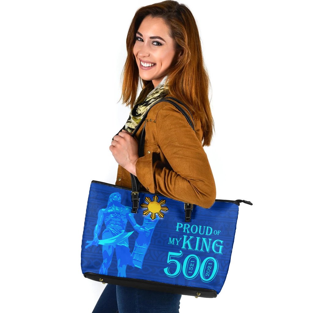 Philippines Large Leather Tote - Proud Of My King Blue - Polynesian Pride