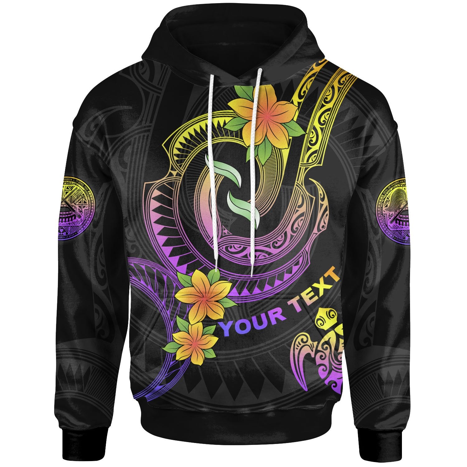 American Samoa Custom Hoodie Plumeria Flowers with Spiral Patterns Unisex Black - Polynesian Pride