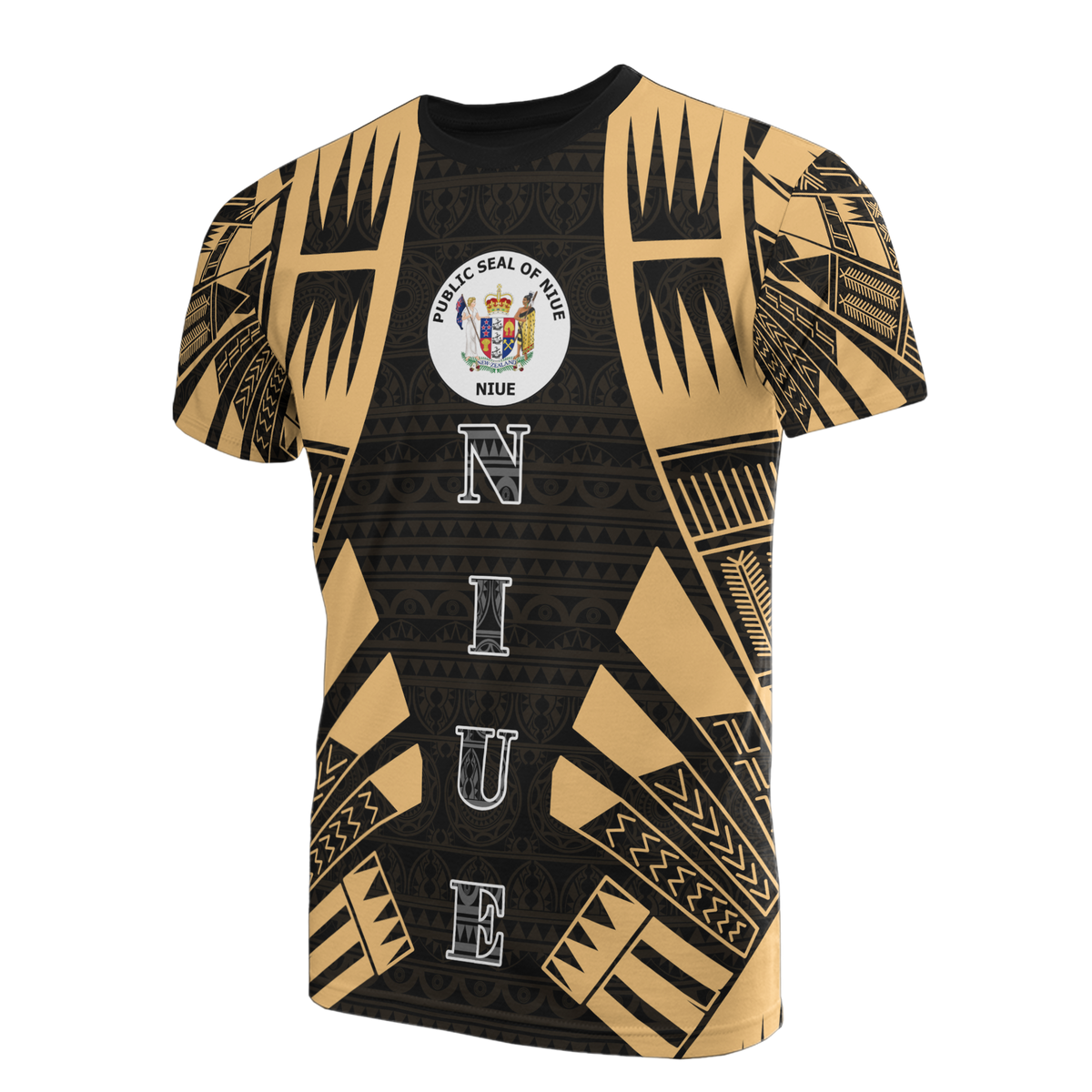 Niue T Shirt Niue Seal Polynesian Tattoo Gold Style Unisex Black-Gold - Polynesian Pride