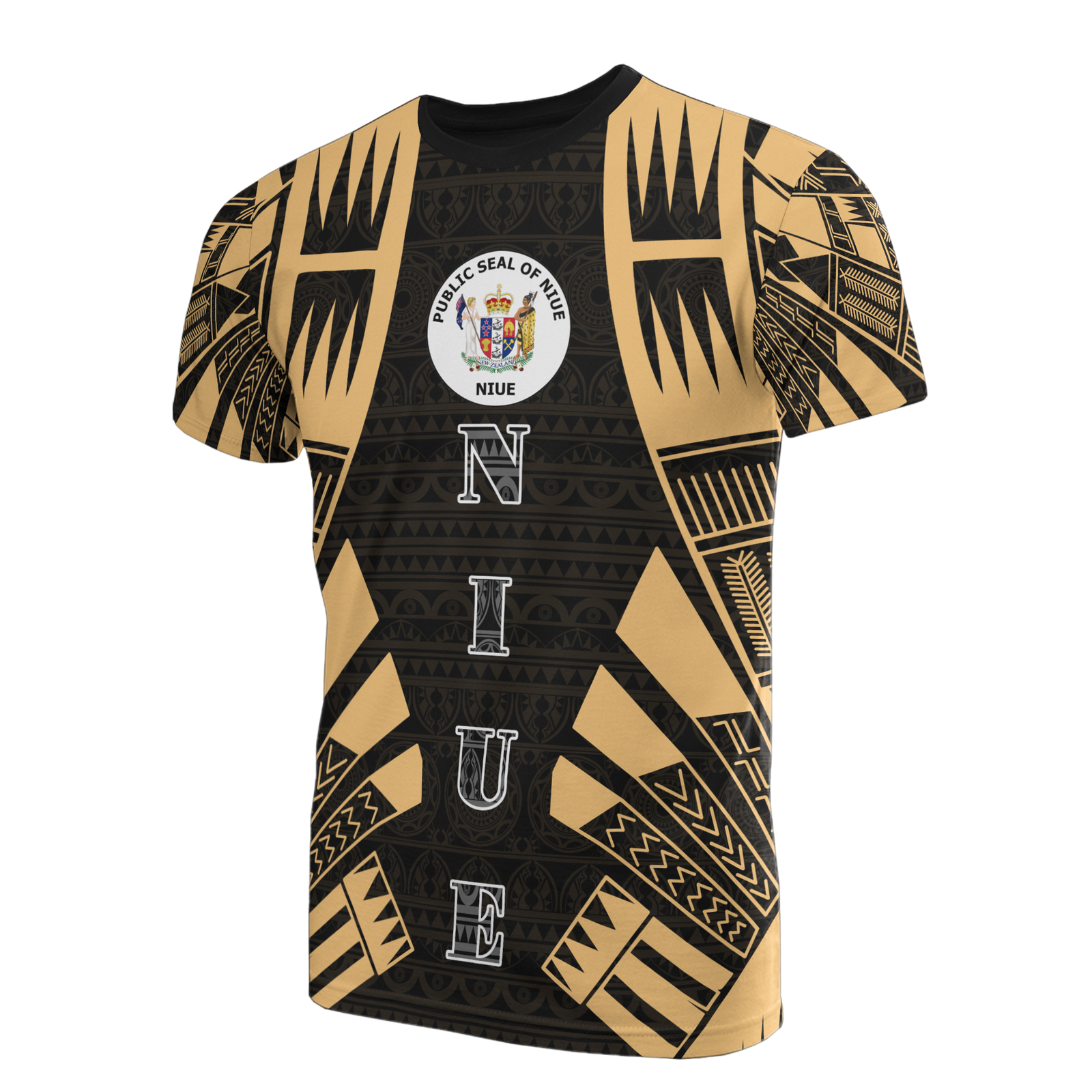 Niue T Shirt Niue Seal Polynesian Tattoo Gold Style Unisex Black-Gold - Polynesian Pride