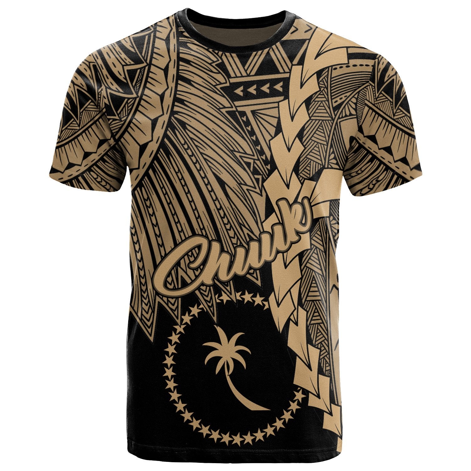 Chuuk Micronesia T Shirt Tribal Wave Tattoo Gold Unisex Gold - Polynesian Pride