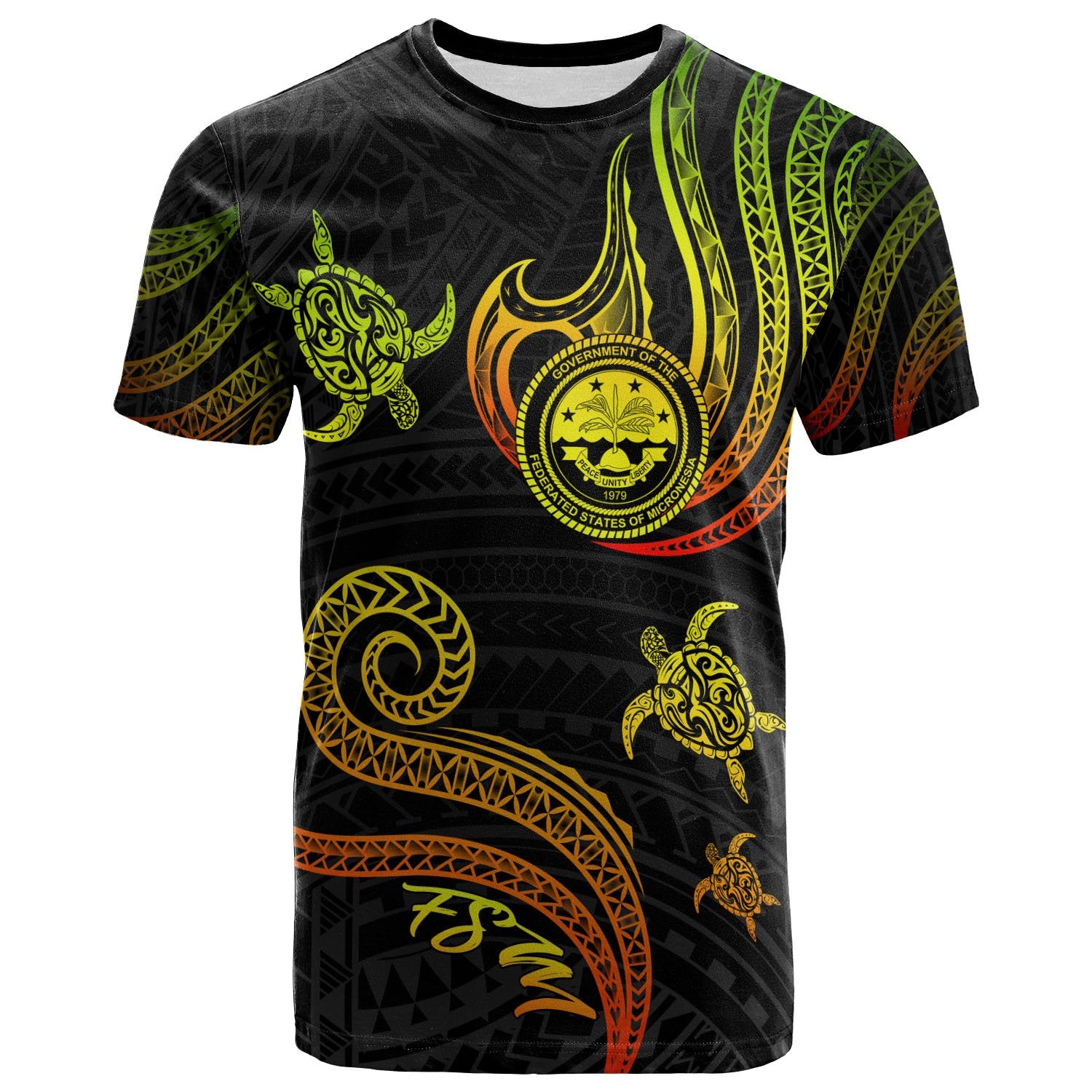 Federated States of Micronesia T Shirt Polynesian Turtle With Pattern Reggae Unisex Art - Polynesian Pride