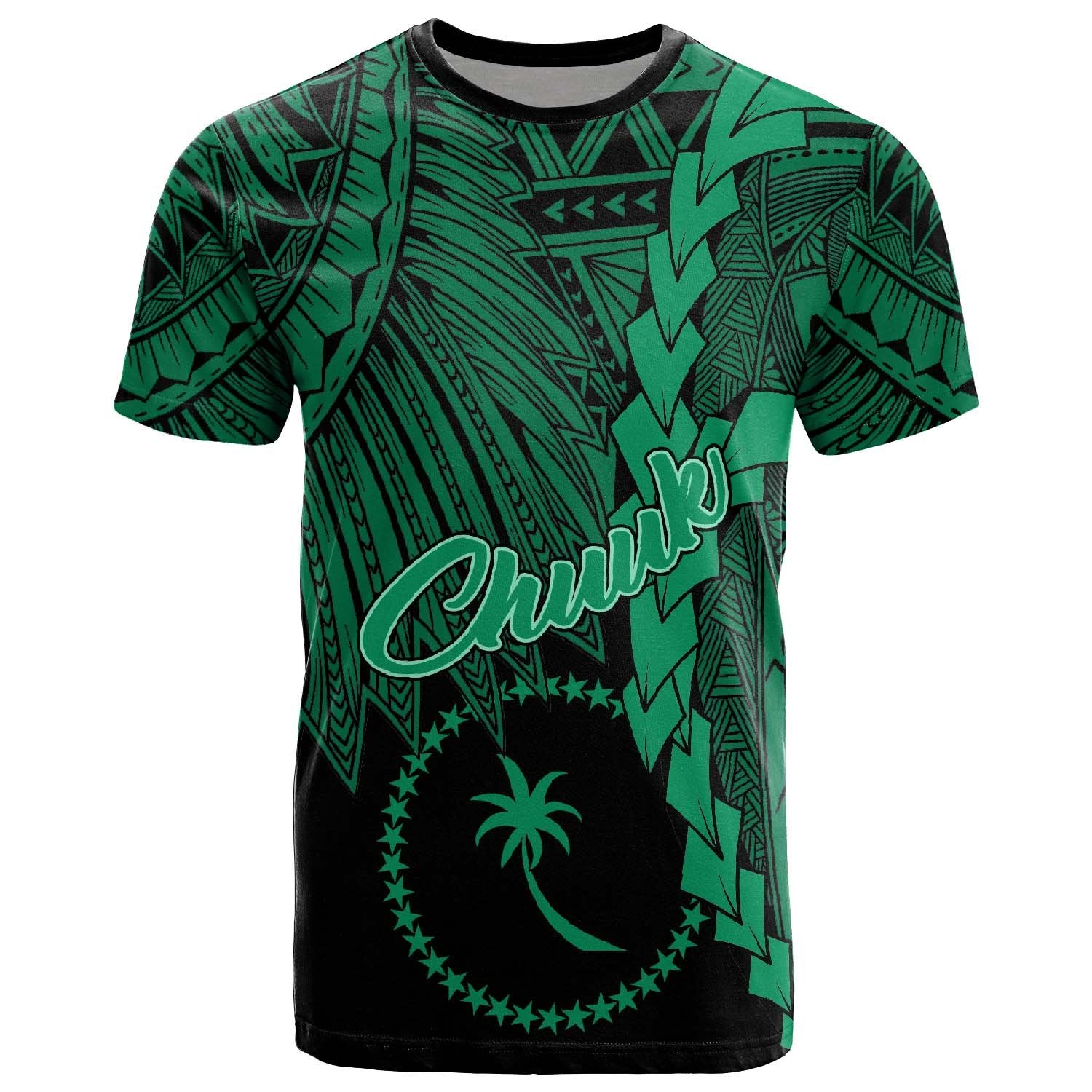 Chuuk Micronesia T Shirt Tribal Wave Tattoo Green Unisex Green - Polynesian Pride