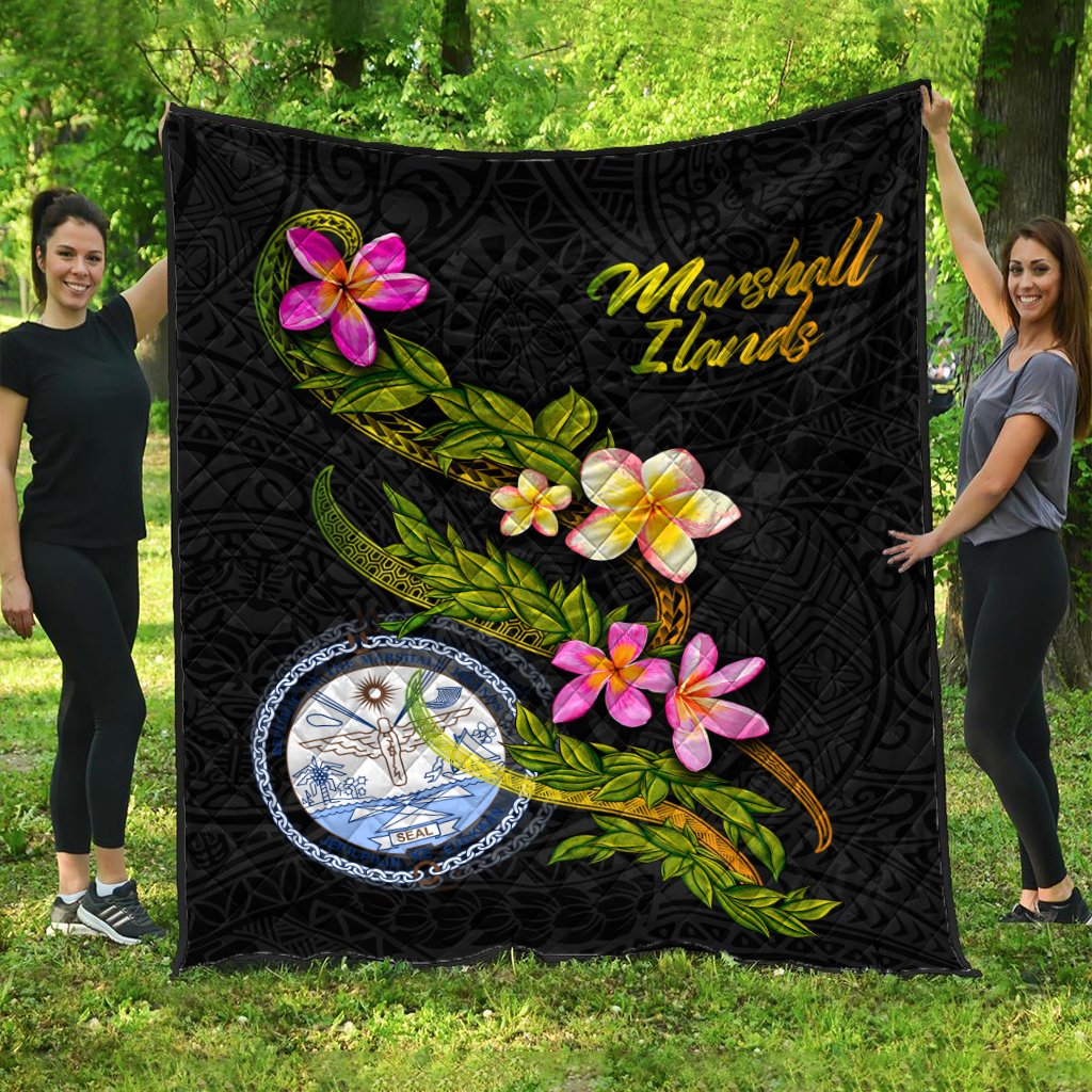 Marshall Islands Polynesian Quilt - Plumeria Tribal Black - Polynesian Pride