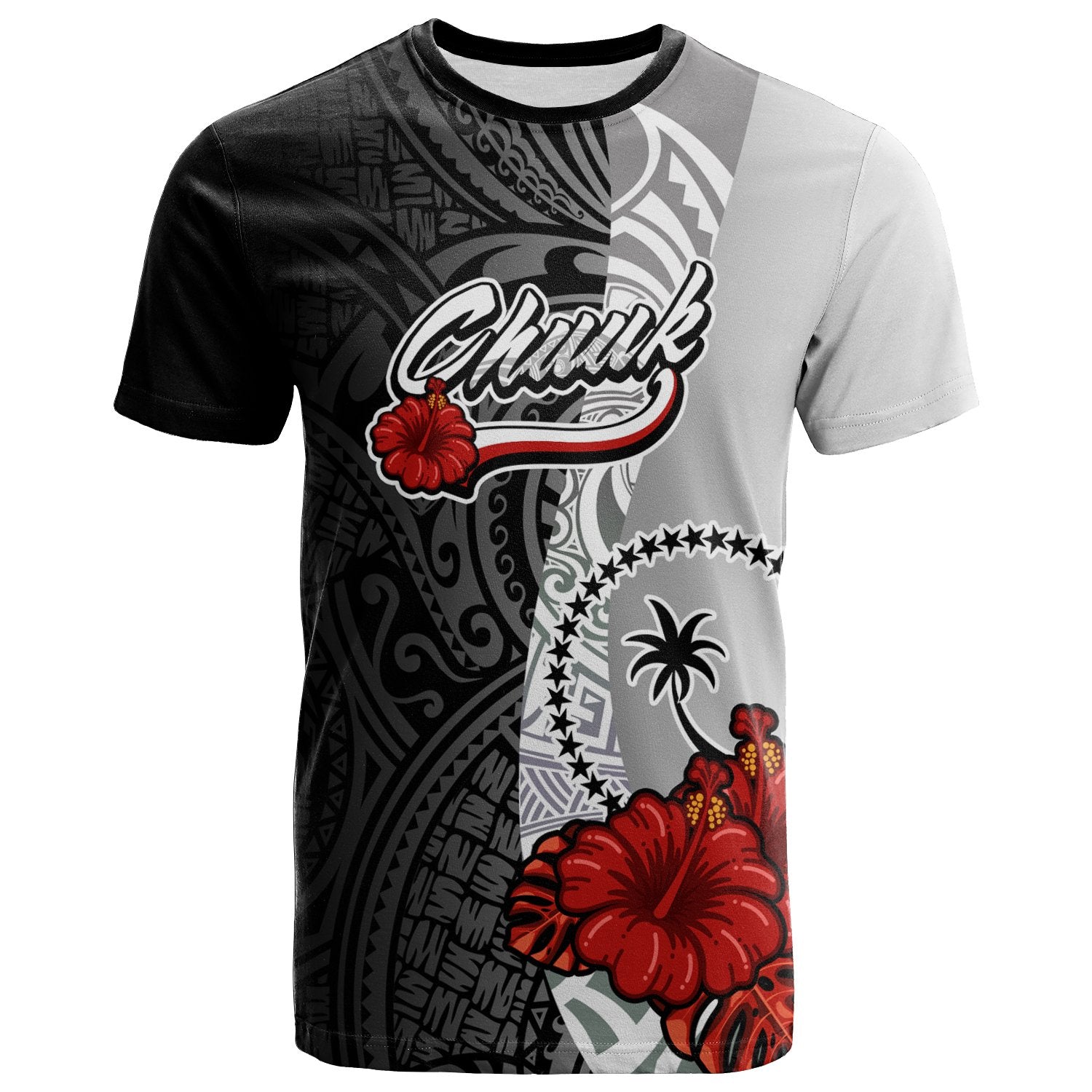 Chuuk Micronesia T Shirt Coat of Arm With Hibiscus White Unisex Art - Polynesian Pride