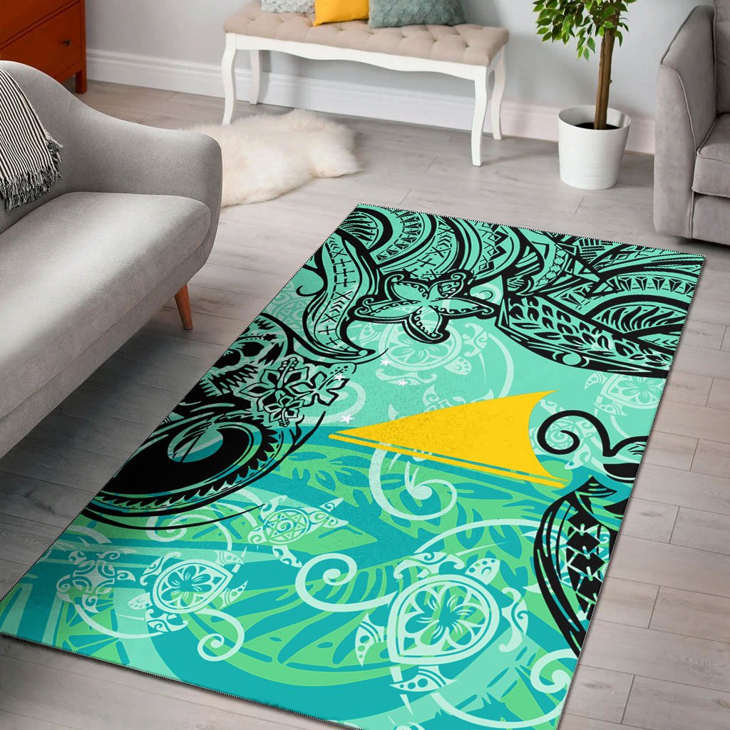 Tokelau Polynesian Area Rug - Vintage Floral Pattern Green Color Green - Polynesian Pride