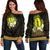 New Caledonia Women's Off Shoulder Sweater - Polynesian Gold Patterns Collection Black - Polynesian Pride