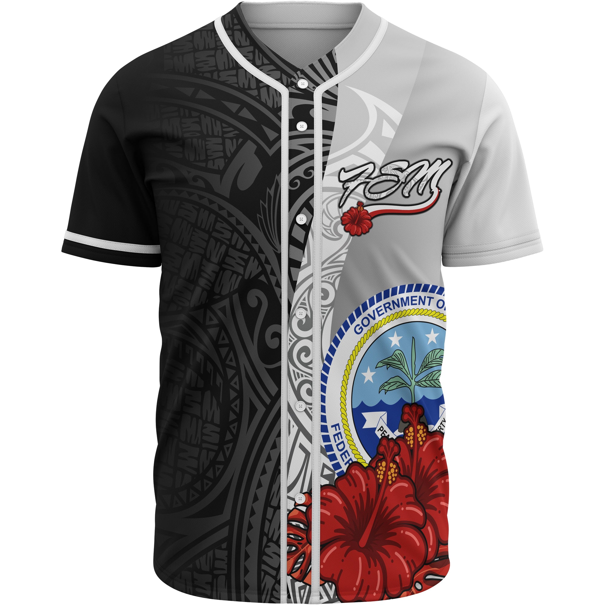 Federated States Of Micronesia Polynesian Baseball Shirt - Coat Of Arm With Hibiscus White Unisex While - Polynesian Pride