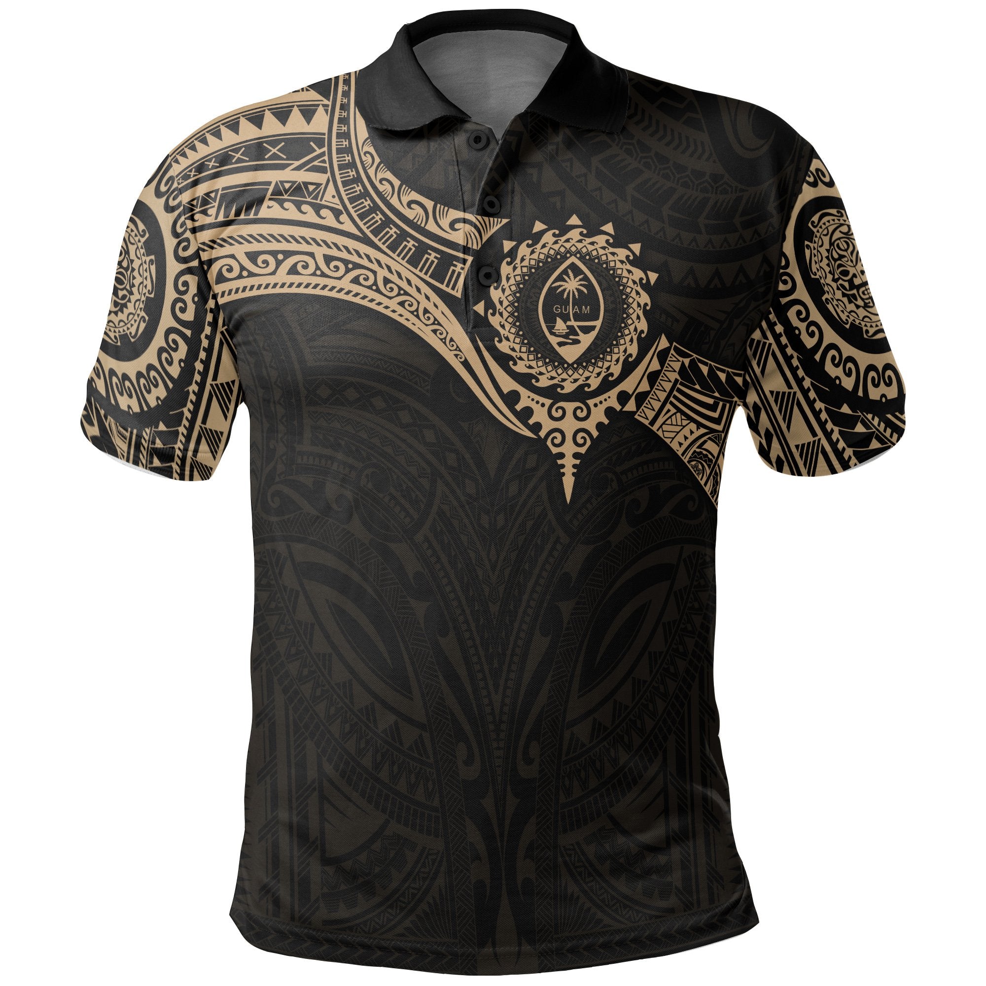 Guam Polynesian Polo Shirt Gold Heart Shield Unisex GOLD - Polynesian Pride